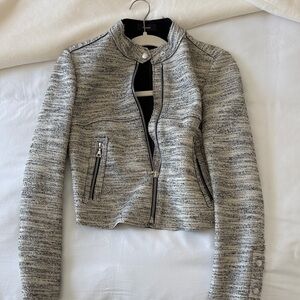 Theory Gray Tweed Moto Jacket with Zip Details